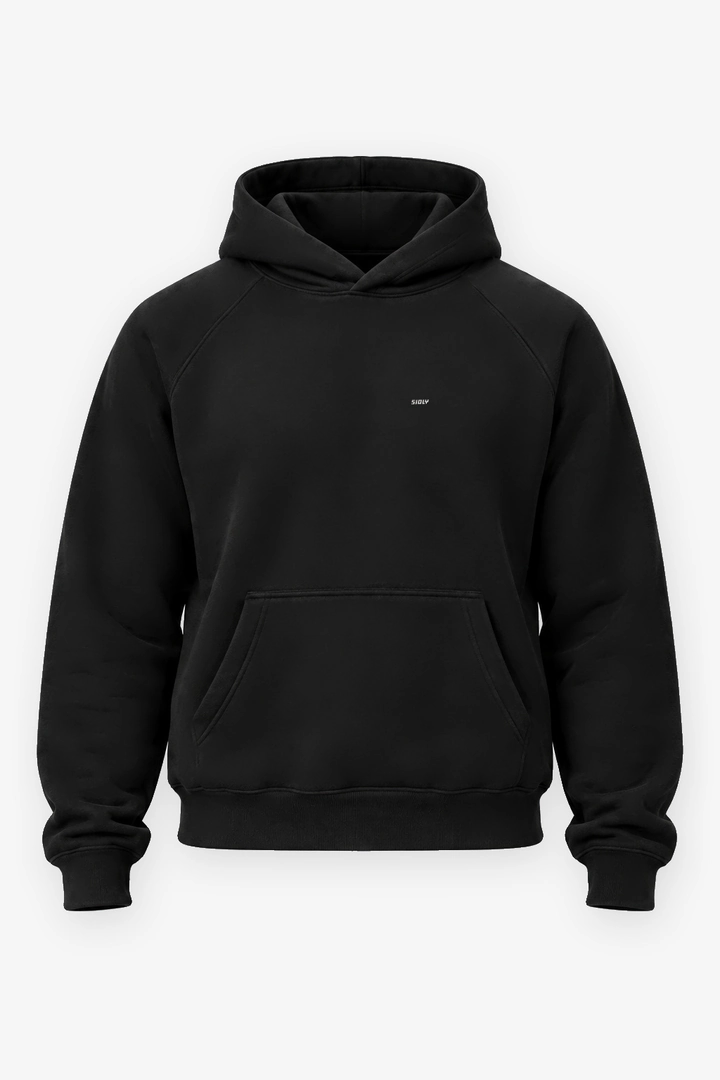 Schwerer Hoodie in Schwarz, Vorab-Visualisierung