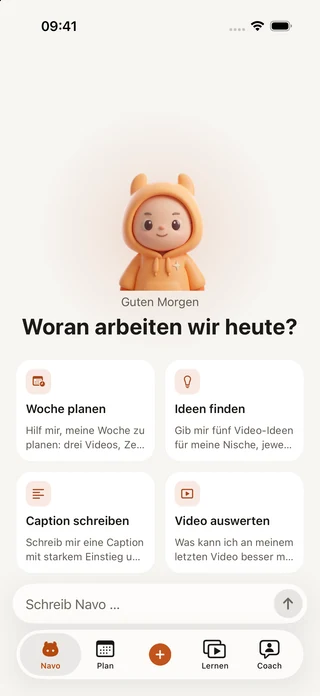 Navo mit Ideen für Videos, Wochenplanung und Feedback.
